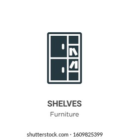 Shelves glyph icon vector on white background. Flat vector shelves icon symbol sign from modern furniture collection for mobile concept and web apps design.
