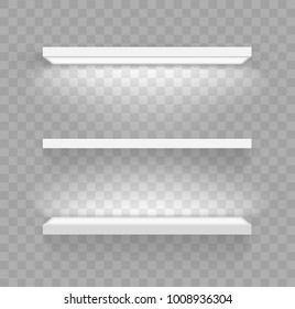 Shelves for goods. Decorative led lighting. Modern furniture and the trading equipment. Vector.