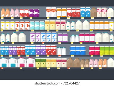 Shelves With Goods In Grocery Store. Vector Illustration