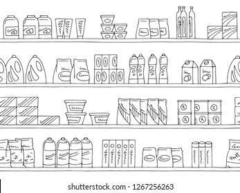 Shelves graphic seamless pattern black white background sketch illustration vector