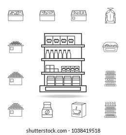 shelves in the grocery store icon. Detailed set of shops and hypermarket icons. Premium quality graphic design. One of the collection icons for websites, web design, mobile app on white background