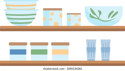 Shelves for kitchen semi flat color vector objects  Household items  Realistic item white  Porcelain   tableware isolated modern cartoon style illustration for graphic design   animation