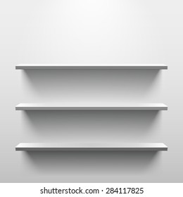 Shelves with light and shadow in empty white room