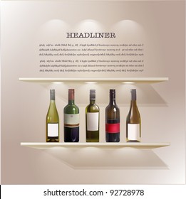shelves with light from the top and wine bottles for promotion
