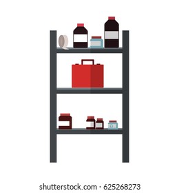 shelves with medical supplies