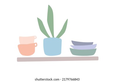 Regale mit Pflanzen. Minimalistisches Interieur. Vektorgrafik
