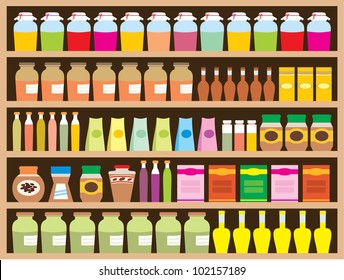 Shelves with products. vector, color full, no gradient