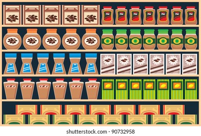 Shelves with products. vector, color full, no gradient