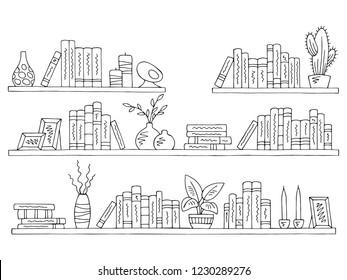 Shelves set graphic black white isolated sketch illustration vector