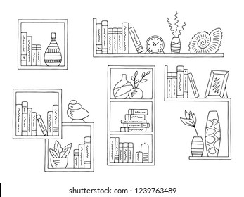 Shelves Set Graphic Black White Isolated Stock Vector (Royalty Free ...