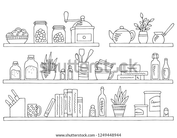 Shelves Set Graphic Black White Isolated Stock Vector (Royalty Free ...