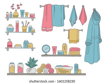 Shelves set graphic color isolated sketch bathroom illustration vector