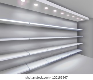 Shelves in shop. Vector illustration.