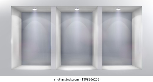 The shelves in shop window. Place for the exhibition. Vector illustration.