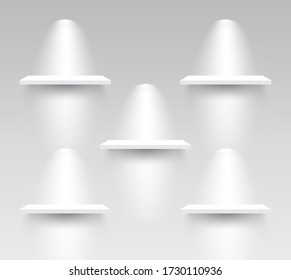 Shelves with spotlight vector illustrations.