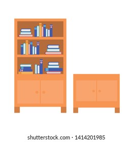shelving with books in white background