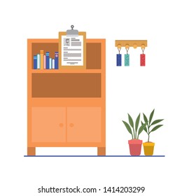 shelving with books in white background