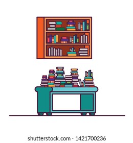 shelving with books in white background