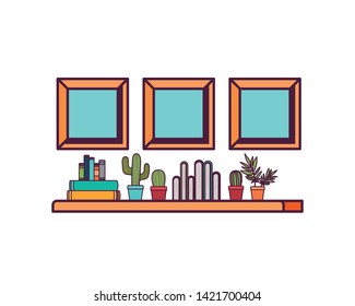 shelving with books in white background