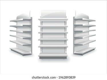 Estante de estantería para el comercio de la plantilla vacía para la ilustración vectorial de material de diseño aislado en fondo blanco