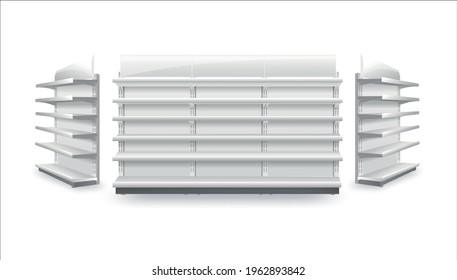 Estante de estantería para el comercio de la plantilla vacía para la ilustración vectorial de material de diseño aislado en fondo blanco