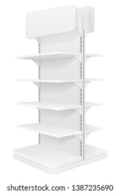 shelving rack for store trading with a sign to advertise goods and products empty template for design stock vector illustration isolated on white background