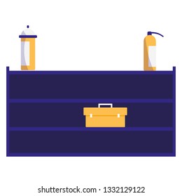 shelving with toolbox mechanic and extinguishers