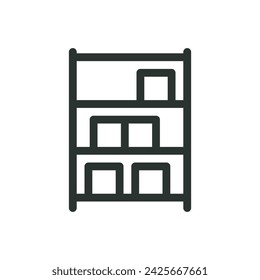 Shelving unit isolated icon, heavy duty plastic freestanding storage shelving unit vector symbol with editable stroke