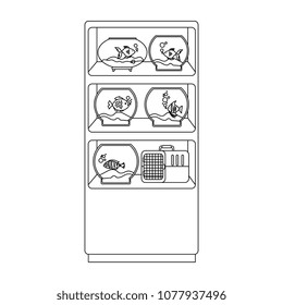 shelving of veterinary store with aquariums