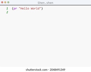 Shen Language Hello World Program Sample In Editor Window