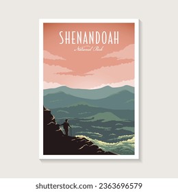 Afiche del Parque Nacional Shenandoah, excursión en el hermoso diseño de afiches de paisajes montañosos