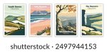 Shenandoah, South Downs, Table Mountain, The Burren, National Park, Vintage Travel Posters Set, Abstract Travel, Vector illustration