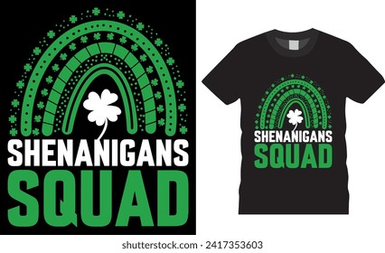 Escuadrón de Shenanigans Patrick's Day, diseño vectorial de camisetas. Feliz diseño de camisetas del Día de San Patricio. Diseño de camisetas del Día de San Patricio listas para imprimir, camisetas, ropa, afiche, tazas, regalo