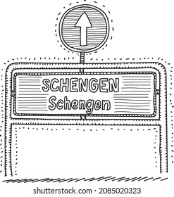 Cartón de señalización Shengen - ilustraciones esquemáticas de vectores dibujadas a mano. 