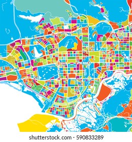  Shenzen Colorful Vector Map, printable outline Version, ready for color change, Separated On White