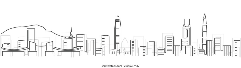 Shenzen Simple Dark Lines Skyline on White Background