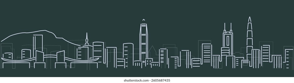 Shenzen Simple Lines Skyline on Dark Background