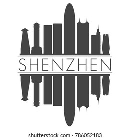 Shenzhen China Asia Skyline Vector Art Mirror Silhouette Emblematic Buildings