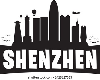 Shenzhen China. City Skyline. Silhouette Banner City. Design Vector. Famous Monuments.