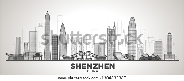 Shenzhen China\
line skyline with panorama in sky background. Vector Illustration.\
Business travel and tourism concept with modern buildings. Image\
for banner or web\
site.