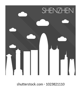 Shenzhen China Skyline City Flat Silhouette Design Background