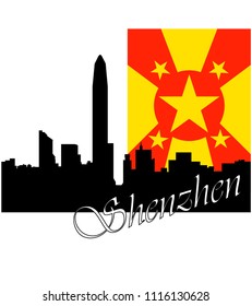 Shenzhen China skyline silhouette, black and white design, vector illustration