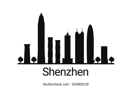 Shenzhen city outline skyline. All Shenzhen buildings - customizable objects, so you can simple change skyline composition. Minimal design.