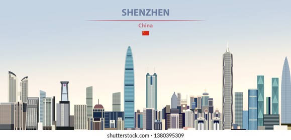 Shenzhen city skyline on colorful gradient beautiful daytime background. Vector illustration