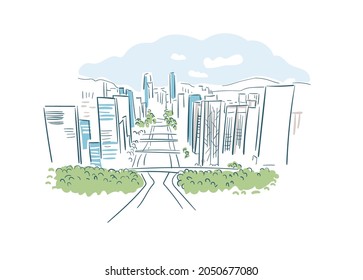 Shenzhen GD Sham Chun Guangdong province China vector sketch city illustration line art sketch