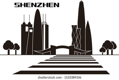 Shenzhen landmark building Black and White Vector Illustration