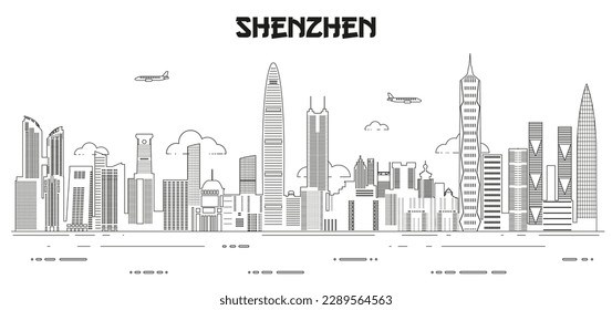 Shenzhen skyline line art vector illustration