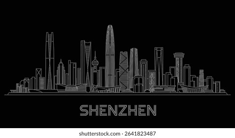 Shenzhen Skyline Line Art Vector Illustration.