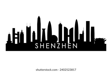 Shenzhen skyline silhouette. Black Shenzhen city design isolated on white background. 