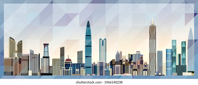 Shenzhen skyline vector colorful poster on beautiful triangular texture background